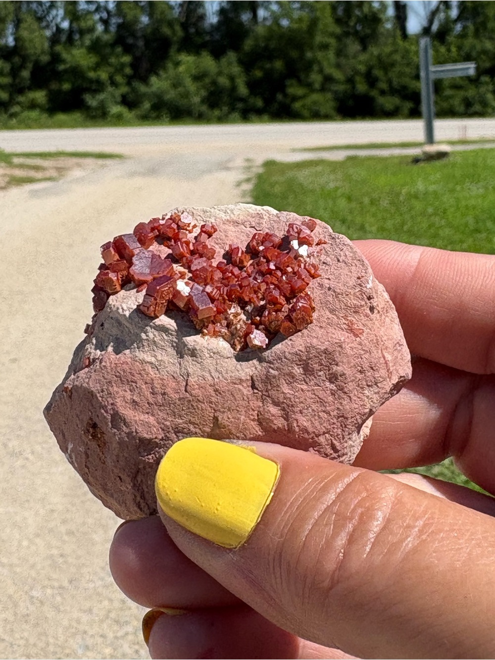 Source Unknown ~ Vanadinite Red Crystal Cluster on Pink Matrix Rock